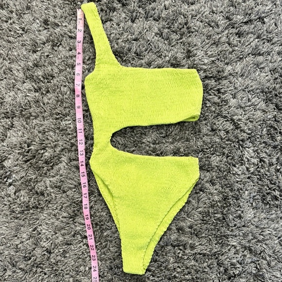 Naked Wardrobe Lime One Shoulder Cutout One Piece Bathing Suit Swimsuit Size S - Picture 6 of 8
